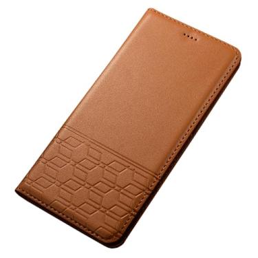 Imagem de POYUFRG Capa flip para Xiaomi 17 Pro Max/17 Pro/17, capa de couro bovino genuíno, carteira magnética com compartimento para cartão, bege, 17 ProMax