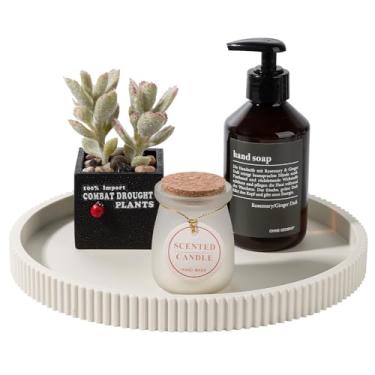 Imagem de Bandeja de banheiro de silicone redonda organizadora de bancada de cozinha acessórios decorativos de mesa de centro para perfume, vela, saboneteira, 25 cm, bege