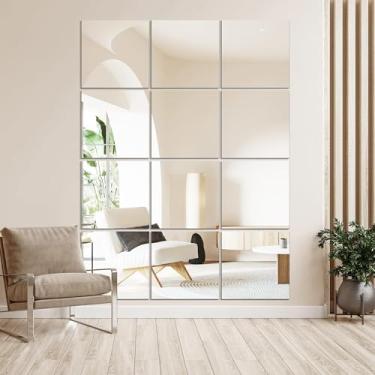Imagem de Vlush Parede e azulejos de comprimento total 26 x 26 x 12 peças espelho de corpo inteiro, espelhos de parede decorativos para academia, porta, quarto e banheiro