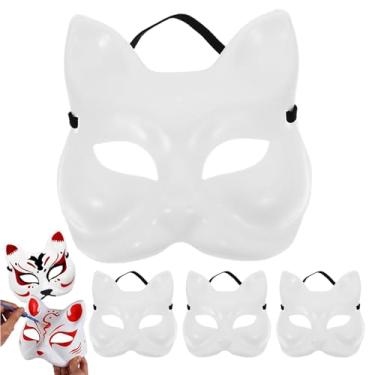 Imagem de TENDYCOCO Máscara De Raposa Em Branco Para Gato Faça Você Mesmo, 4 Peças - Artesanato Plástico Inacabado Festa Halloween, 18,00 X 17,00 0,10 Cm