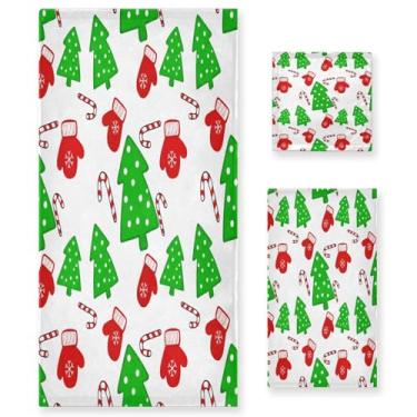 Imagem de Wassud Conjunto de 3 toalhas de banho para árvore de Natal e luvas, toalhas super macias e absorventes para banheiro, toalhas de banho de secagem rápida, toalha de banho para academia, spa, hotel