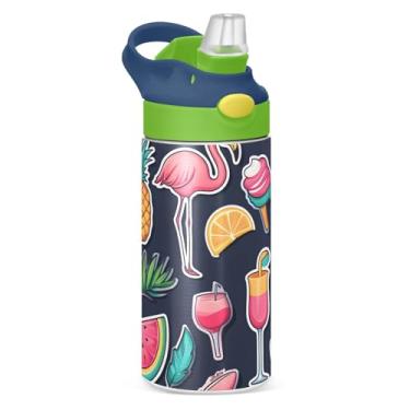 Imagem de CEBUGI Summer Elements Garrafa de água infantil à prova de vazamento com canudo Garrafa de água isolada a vácuo de aço inoxidável para meninos e meninas