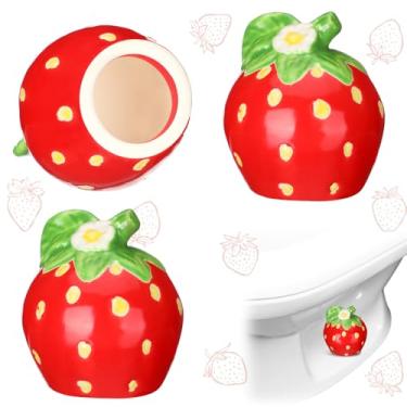 Imagem de Honeydak Pacote com 2 tampas de parafuso de vaso sanitário decorativas morango tampas de parafuso de vaso sanitário bonito decoração de banheiro acessórios temáticos divertidos peças de reposição de