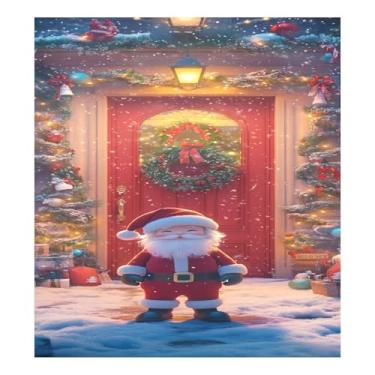 Imagem de STAYTOP Papai Noel fica na frente da porta vermelha capa de ímã de lava-louças 58 x 66 cm capas decorativas de geladeira para porta frontal adesivo magnético para máquina de lavar louça painel de