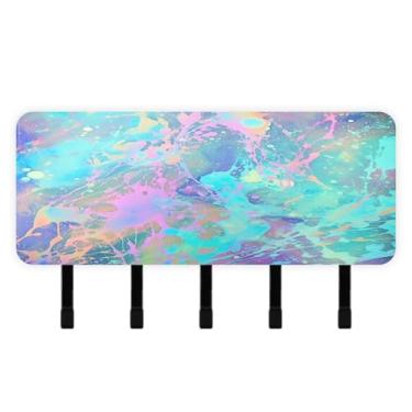 Imagem de Burbuja Porta-chaves de pintura com respingos com 5 ganchos, porta-chaves autoadesivo montado na parede, organizador de armazenamento de correio para entrada, decoração de casa