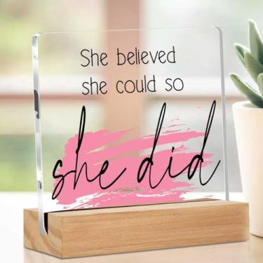 Imagem de Placa acrílica de afirmações positivas inspiradoras, presentes de agradecimento para mulheres, placa decorativa de mesa transparente motivacional com suporte, quarto berçário, sala de estar, decoração