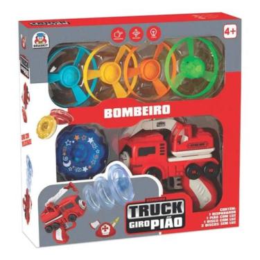 Imagem de Brinquedo Lança Pião Discos Luzes Caminhão Bombeiro Braskit