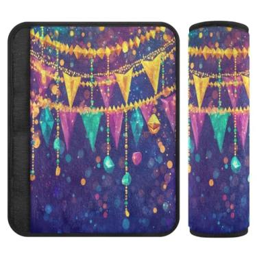 Imagem de Burbuja Capa para cinto de segurança de carro com contas de decoração Mardi Gras Protetor de cinto de segurança de carro macio confortável para alça de ombro de assento de carro, 1 par médio