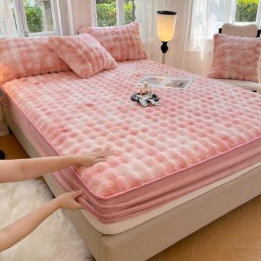 Imagem de Capa de colchão de flanela tingida quente, lençol com elástico, protetor de colchão espesso, canto elástico completo com design que fica no lugar, lavável, para proteção completa da cama - cor 08||90