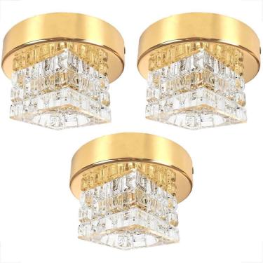 Imagem de Kit 3 Spot Cristal Quadrado Sobrepor Dourado Plafon Lavabo