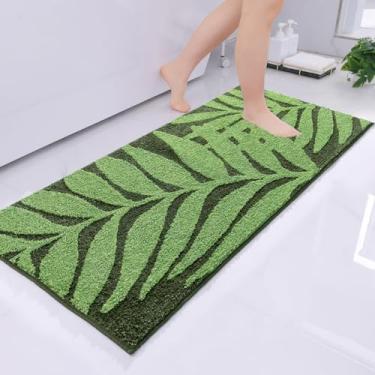 Imagem de UNIBATH Tapetes de banheiro verdes 60 x 152 cm, tapetes de banho de folhas, antiderrapante lavável, tapete de banho de microfibra macio e absorvente, tapetes longos para pia, lavatório, chuveiro