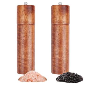 Imagem de HOBBIESAY Conjunto de 20 peças de moedor de sal e pimenta de madeira de 20 cm, moedor manual de sal e pimenta, recarregável, moagem inoxidável, ajustável, grossura, núcleo de moagem de aço, essenciais