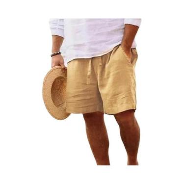 Imagem de Bermuda Masculina plus Size Leve De Linho E Algodão Para Verão, Respir