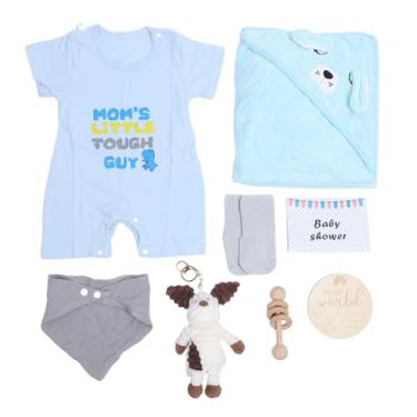 Imagem de Cryfokt Conjunto de Presente para chá de bebê Recém-nascido, Macio e Confortável para um Sono Aconchegante, ótimo Presente Com Babadores e Meias para Recém-nascidos (Azul)