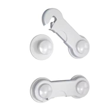 Imagem de Kit com Duas Travas de Segurança para Portas e Gavetas de Armários Evita Abertura por Crianças e Bebês Total Proteção (Branco)