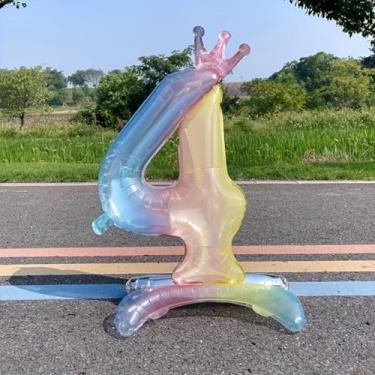 Imagem de 1 peça de balões com números de coroa vibrantes, folha de alumínio gradiente multicolorida de 81 cm para festas de aniversário, cenários fotográficos, 4