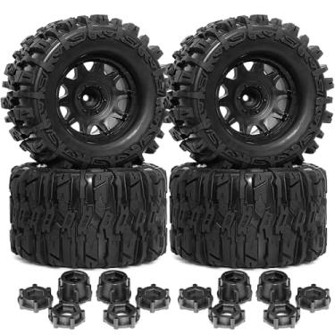 Imagem de STMU 1/8 RC Truck Tires and 17mm Hex Wheels Rims Rubber Buggy Tyres for 1:8 Scale Off Road Truck Car Kaiju Tmaxx E-Revo 3.3 Arrma Kraton 6S Typhon 3S Traxxas Maxx HPI Redcat (4PC-RC Tires Wheel)