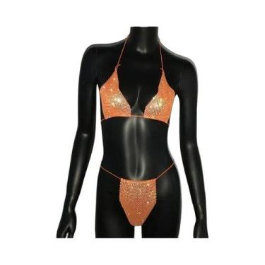 Imagem de See Through Backless Crop Tops para mulheres, strass brilhante, mini t