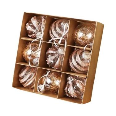 Imagem de Bolas De Natal Brancas Champagne 9 Peças 8CM Enfeites Para Árvore De N