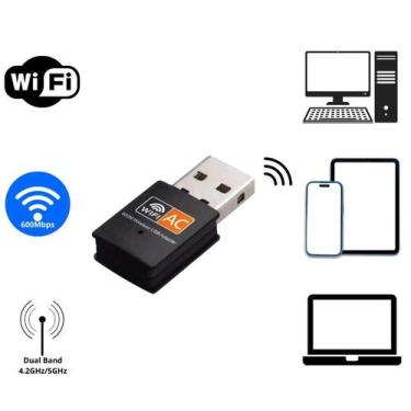 Imagem de Adaptador WiFi USB Dual Band 600Mbps 2.4G 5G Alta Velocidade - Adapter