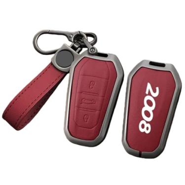 Imagem de Compatível com peugeot 2008 807 508 208 4008 5008 308 306 407 408 3008 carro remoto chave fob caso capa escudo chaveiro acessórios(E-red keyring)