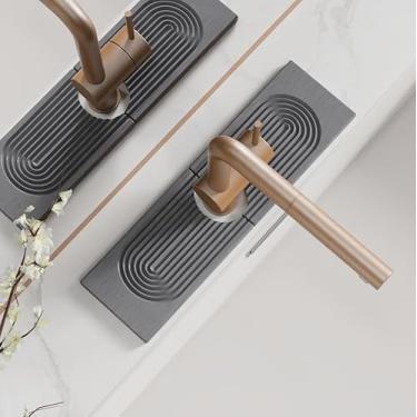 Imagem de Tapete de torneira para pia de cozinha, bandeja de secagem rápida de diatomita, protetor de respingos de pia de cozinha de 50 cm e bandeja de pedra de banheiro para balcão. Super absorvente. Cinza