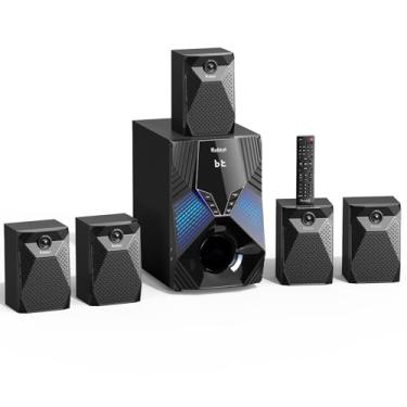 Imagem de Sistema surround de 1000 W, 5 alto-falantes de áudio via satélite com fio, subwoofer de 20 cm, canal 5.1/2.1, Home Theater, suporte para graves profundos, entrada de karaokê Bluetooth óptico HDMI ARC