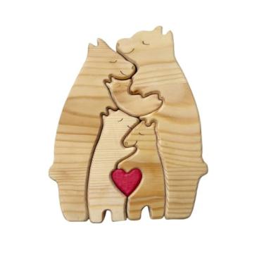 Imagem de Conjunto de Figuras Ursos Familiares em Quebra-Cabeça Madeira Mãe e Filho Abraçados Ornamento Sólida Lembrança Familiar Personalizada Alta Artesanato
