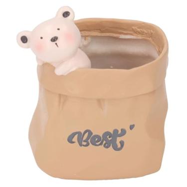 Imagem de TOPINCN Porta-canetas de Resinas, Animal Fofo Em Sacola de Compras, Ornamento de Mesa, Plantador Pequeno e Suculento, Com Uso Versátil para Decoração de Escritório, Mesa de Casa, (Ursa)