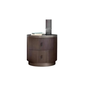 Imagem de Mesa de cabeceira redonda de madeira maciça, mesa de cabeceira simples, moderna, armário redondo de armazenamento, mesa de cabeceira pequena