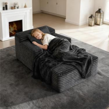 Imagem de Chaise Lounge Chair de 113 cm para interior, sofá-cama estofada de veludo cotelê sem ossos, cadeiras de leitura para sofá de assento profundo, sofás pequenos e confortáveis para sala de estar, quarto