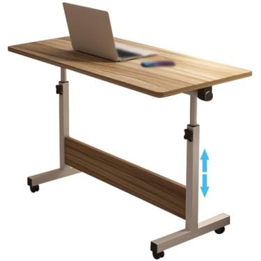 Imagem de Mesa de pé sobre a cama com rodas mesa portátil dobrável para laptop para casa, mesa de rolamento ajustável em altura, mesa de suporte móvel de dormitório, para apartamento (cor: café, tamanho: 60