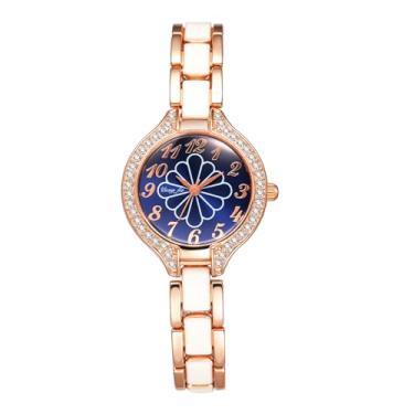 Imagem de OIDEA Relógios femininos com pulseira dourada: elegante relógio de pulso analógico de quartzo decorado com numerais arábicos, floral, mostrador redondo, relógio feminino casual, Pulseira dourada