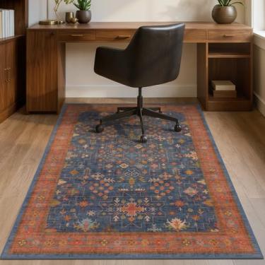 Imagem de Tapete de cadeira de escritório azul marinho para pisos de madeira, tapete antiderrapante lavável para escritório em casa, 122 x 152 cm, protetor de piso de azulejo para cadeira de jogos de computador