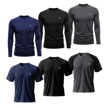 Imagem de Kit Masculino 3 Camisetas Dry Manga Longa e 3 Manga Curta Academia Verão Proteção UV Básicas-Masculino