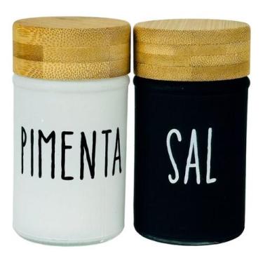 Imagem de Conjunto Doha Saleiro e Pimenteiro 2 Peças com Tampa de Bambu em Vidro