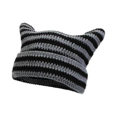 Imagem de Gorro De Inverno Feminino Quente De Crochê Com Orelhas De Gato Em Acrí