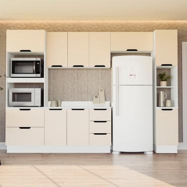Imagem de Cozinha Modulada 5 Peças com Tampo e Rodapé Maeena Politorno - Branco/Creme