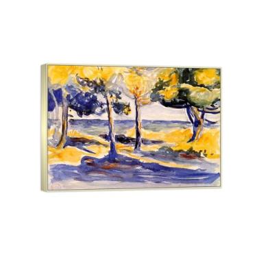 Imagem de Impressão em tela de paisagem pronta para pendurar - pintura de arte de parede famosa - árvores por mar - decoração moderna para casa imagem moldura prateada 70 x 100 cm 27 x 39 pol