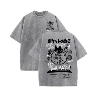 Imagem de Camisetas Femininas Vintage De Verão Com Estampa De Gato Kawaii Haraju
