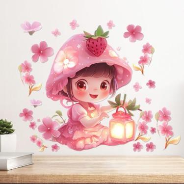 Imagem de Adesivos de parede Linda garota fada rosa com palha de PVC 29,5 x 29,5
