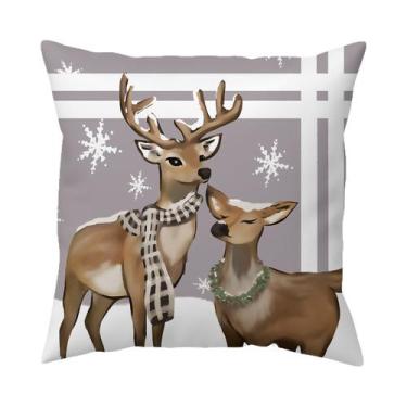 Imagem de Capa de travesseiro com estampa de veado de Natal 45x45cm Tecido ultra