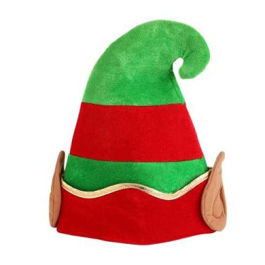 Imagem de Chapéu de elfo verde e vermelho com ponta enrolada e orelhas presas - 