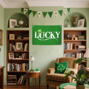 Imagem de Bandeira do Dia de São Patrício Lucky 50x75cm - Poliéster Verde - yiwe