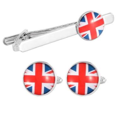 Imagem de Conjunto de abotoaduras e clipes de gravata para homens, bandeira do R
