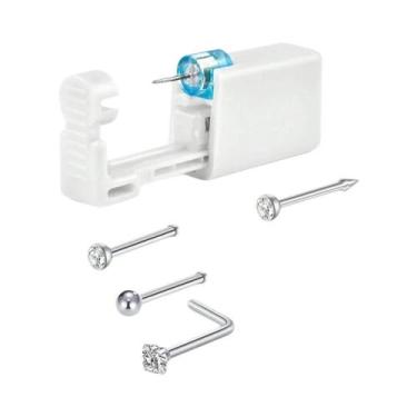 Imagem de Kit De Piercing Nasal 4 Peças Com Pistola, 1 Stud, Anéis Retos E Em L,