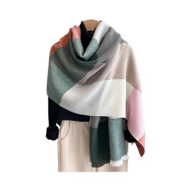 Imagem de Cachecol Feminino Oversized Color-Block Com Drapeado, Quente Para Prim