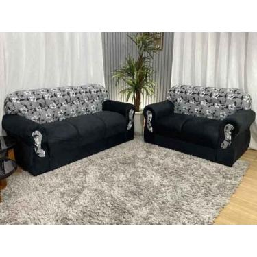 Imagem de Sofá 2 e 3 Lugares Confortável Preto com Floral 601/37 Viena - Alpoim