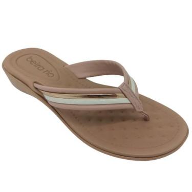 Imagem de Tamanco Beira Rio Feminino Casual Salto Baixo, Rosa, Branco off, Ouro 
