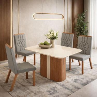 Imagem de Conjunto Sala de Jantar Mesa 120cm com Tampo de Vidro Duda com 4 Cadei
